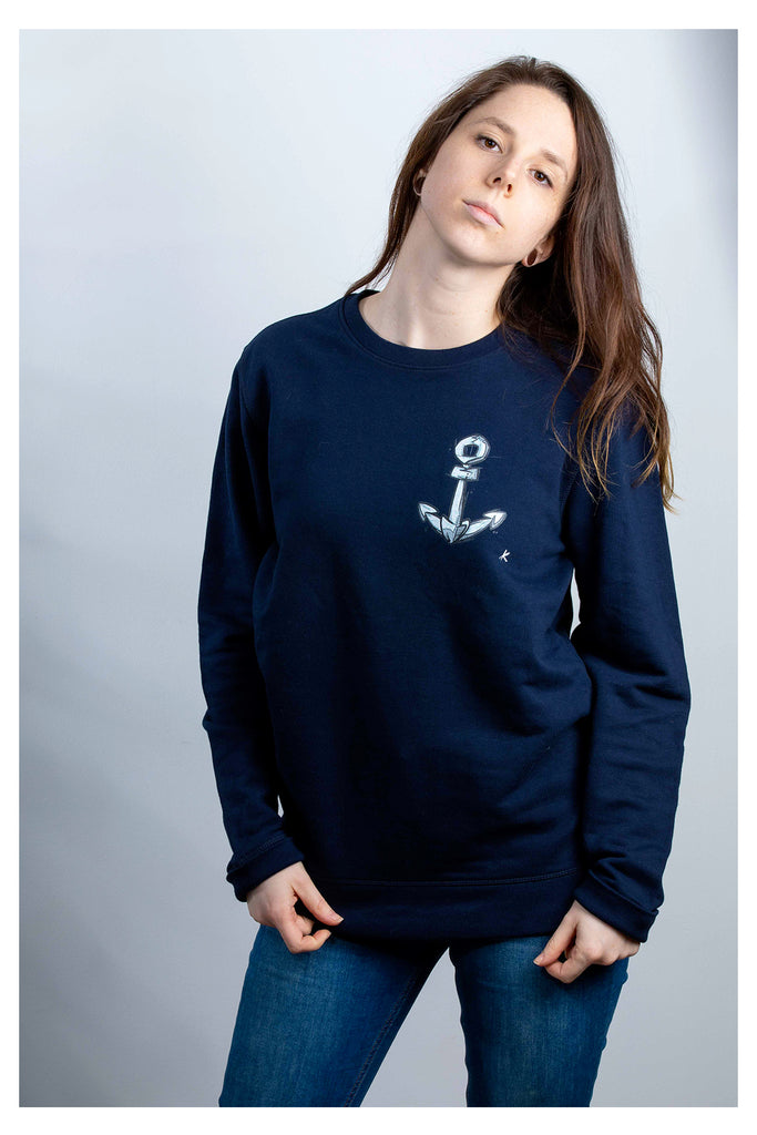 sweat col rond navy ancre